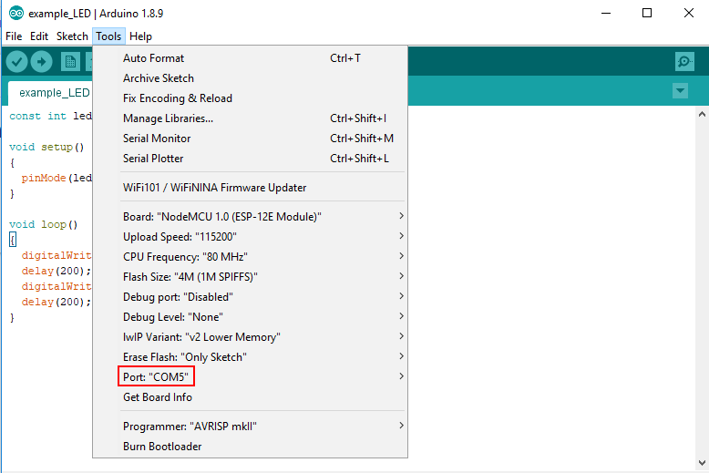 Arduino IDE NodeMCU Board Settings