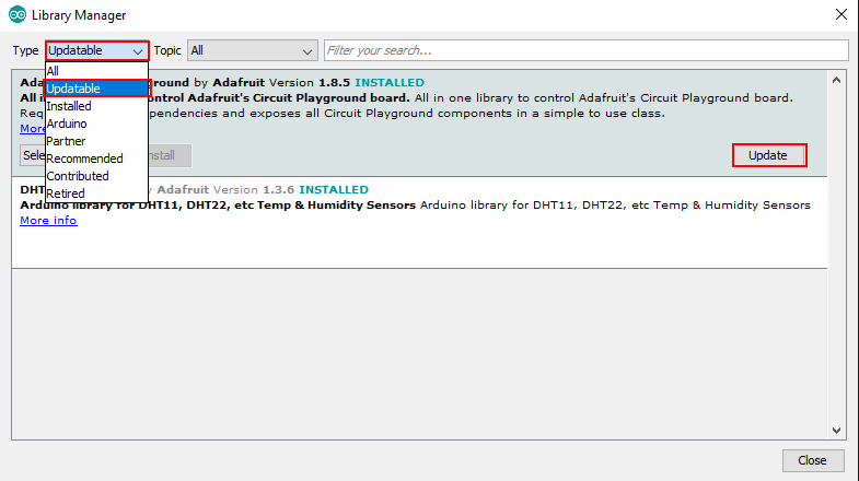 update arduino libraries