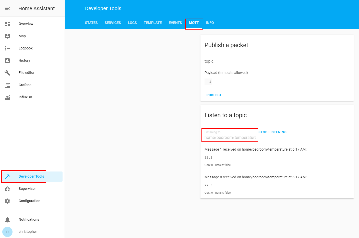 MQTT listen topic