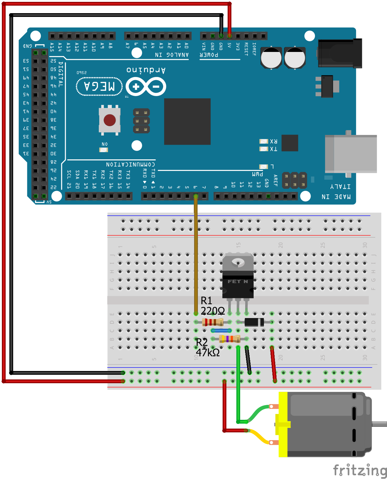 Connect DC Motor without IC Arduino Mega