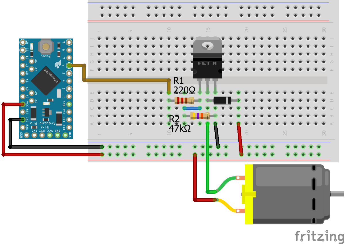 Connect DC Motor without IC Arduino Pro Mini
